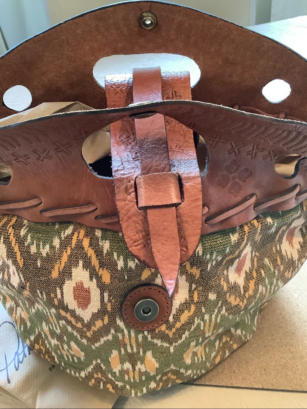 Patricia Nash Ikat Fabric & Leather Clutch Tote Bag - Picture 7 of 11